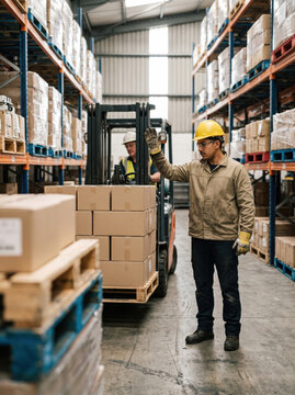 Workers Moving Stock in a Warehouse