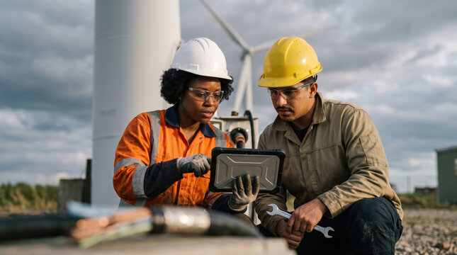 Technicians Inspecting a Wind Turbine