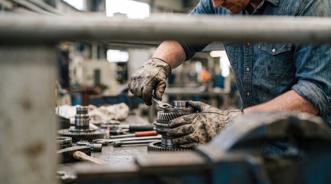 Mechanic Assembling a Part