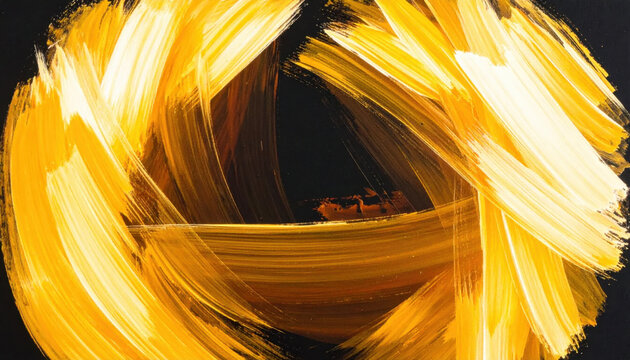Abstract golden brushstroke abstract golden brushstroke circular painting texture black background dynamic artistic expression new year concept