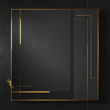 Black and gold geometric frame with elegant art deco lines and dark textured background new year concept
