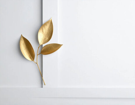 Golden leaf metallic leaf botanical decoration white wall minimalist interior golden leaf decor elegant botanical art new year concept