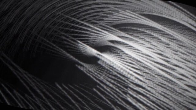 Dark monochrome black white fractal feedback tunnel with gradient depth, for seamless loop motion background, titles, screensaver, and branding.