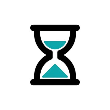 Black and blue hourglass icon representing time management