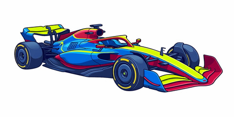 Fototapeta premium Vibrant Formula 1 Race Car Illustration with Bold Colors.