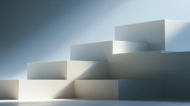 Minimal White Geometric Podium Steps for Product Display