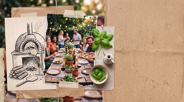 Rustic Italian Pizza Party Collage with Copy Space