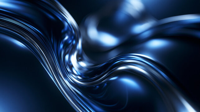 Abstract Blue Metallic Wave Flowing Over Dark Background