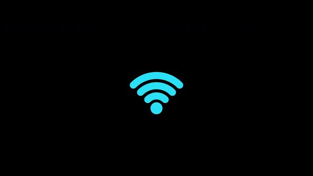 Cyan wireless signal icon loop on transparent video