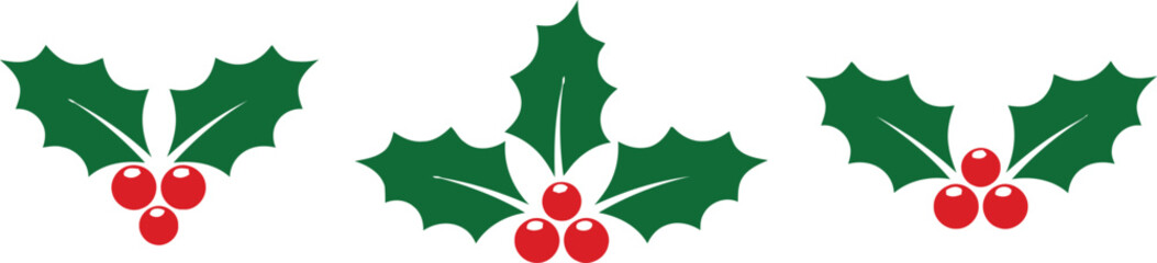 Holly berry icons set, Chritmas logo wirh holly berries © Sanjoy