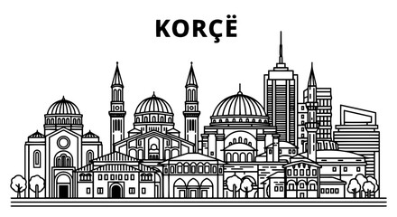 Obraz premium Kore City Skyline Illustration in Black and White Outline