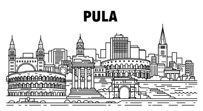 Pula Cityscape Skyline Illustration of Croatian City Landmarks
