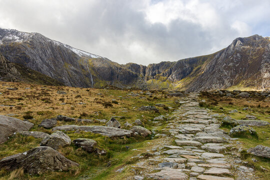 Wide landscape view of Cwm Idwal, Snowdonia National Park, North Wales