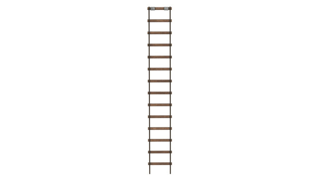 3d rendering ladder rope with wooden steps in vertical position