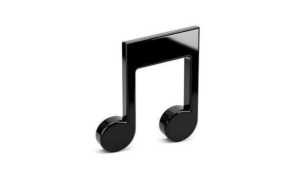 Music note icon 3D render isolated on white background, black glossy musical symbol for audio and sound design concepts