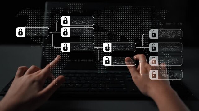 Blockchain structure showing distributed data blocks linked with encryption, representing secure transaction verification, decentralized control, and immutable record system Marrow