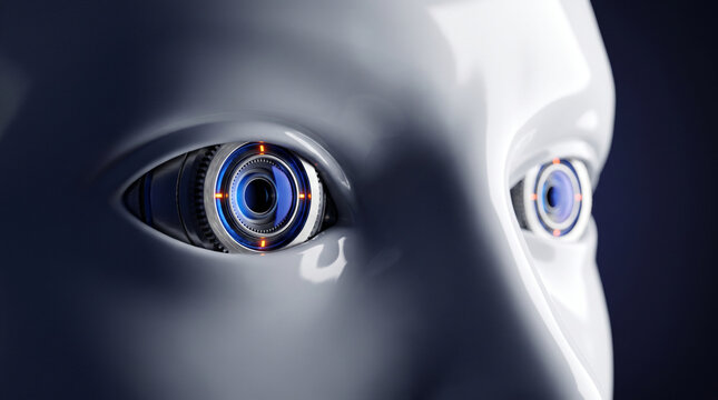 Artificial Intelligence Humanoid Robot With Cybernetic Eye And Machine Vision