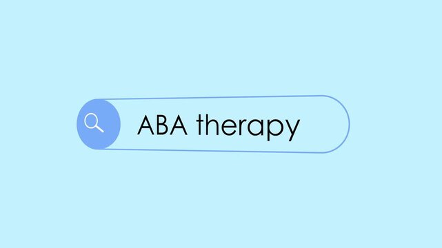 Animated search bar interface featuring aba therapy text typing animation on a clean light blue background, for educational, medical, and healthcare digital, and web projects