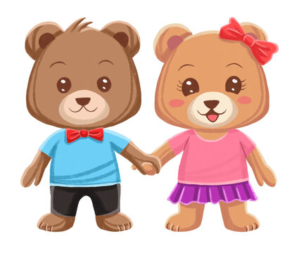 A couple of bear holding hand each other