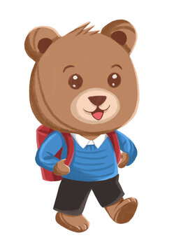 Teddy bear going to school