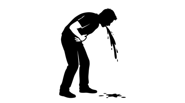 Man vomiting silhouette vector graphic illustration