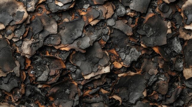 Close up of burnt textured organic material surface