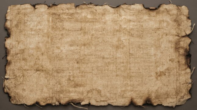 Close up of ancient papyrus texture with burnt edges