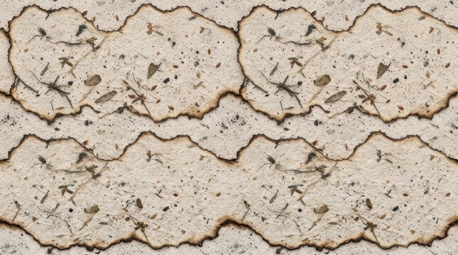 Seamless texture of burnt handmade paper with organic elements