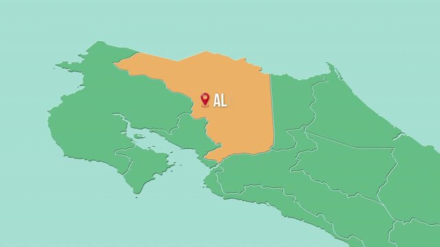 Mapa de Costa Rica con divisi&oacute;n pol&iacute;tica resaltando la provincia Alajuela