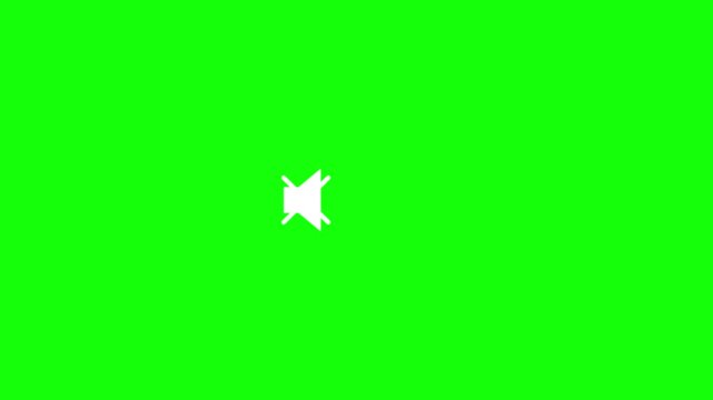 Speaker Icon Animation with Sound Waves and Mute Symbol on Green Screen Background.
