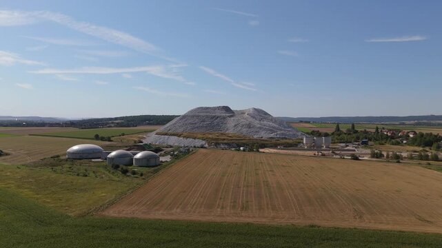 Man Made Salt Mountain Beside Biogas Facility Aerial