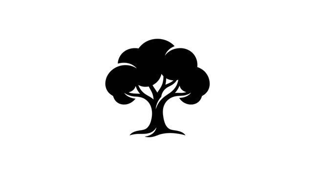 Black silhouette of a deciduous tree logo isolated on a clean white background