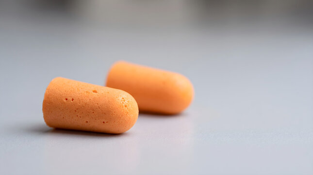 Extreme macro shot of soft foam earplugs symbolizing silence and hearing rest