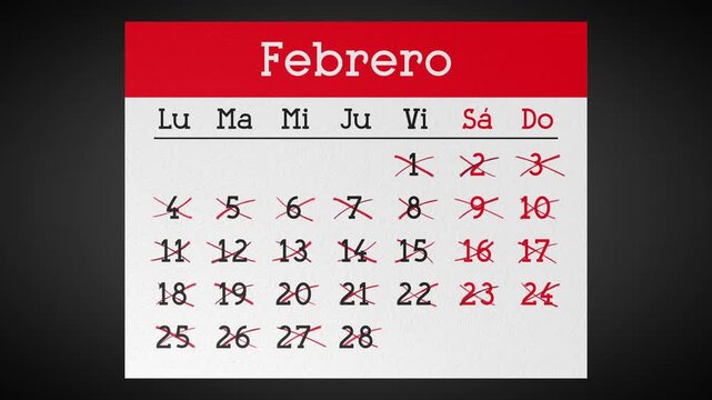 Calendar Pages in Spanish Flying away with Dates Marked with Cross Signs  - 4k animation (3840 x 2160 px)