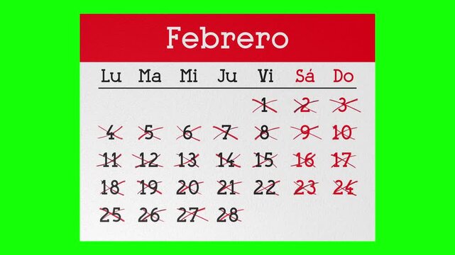 Calendar Pages in Spanish Flying away with Dates Marked with Cross Signs  - 4k animation (3840 x 2160 px)
