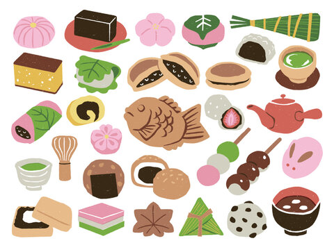 手描き風の和菓子のイラストセット