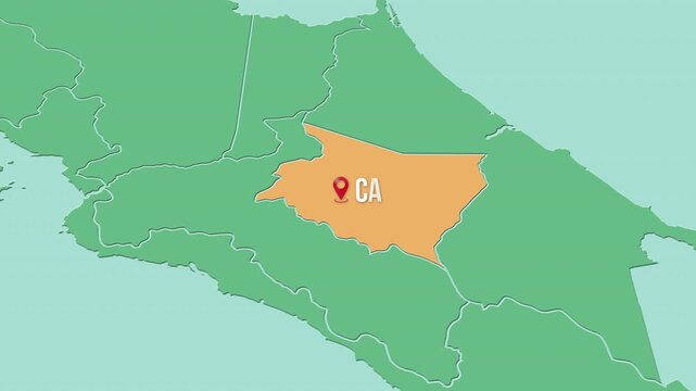 Mapa de Costa Rica con divisi&oacute;n pol&iacute;tica resaltando la provincia Cartago