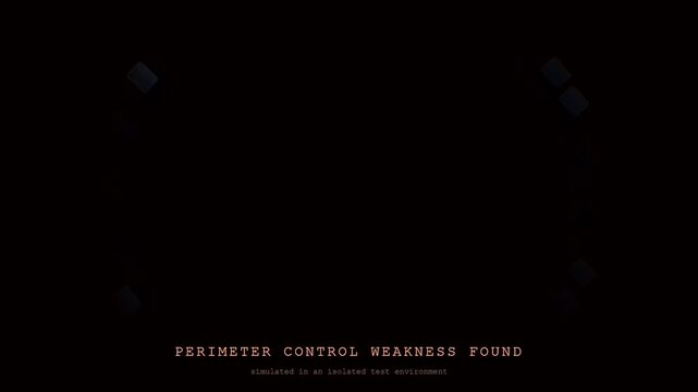 Professional penetration testing visual showing a digital wall being breached by a glowing orange circle while text alerts appear in a dark and moody environment