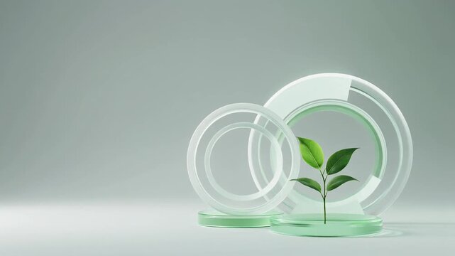 Green Plant Sprout Inside Translucent Circular Rings, Corporate Sustainability and Ecology Growth Concept, Full HD 1080p Motion Graphics