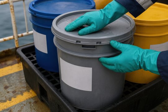 Marine Oil Spill Response Training Hands Checking Waste Container Seal