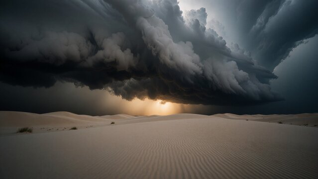 Storm Clouds Gathering Over Pale Desert Dunes