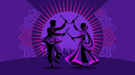Obraz premium Vibrant Dandiya Dance Celebration with Traditional Indian Attire.