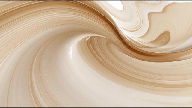 Cream and caramel paint mix and flow in ribbons on a clean white surface. The colors blend slowly for an interesting effect.