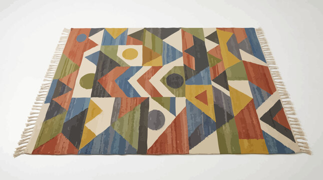 Abstract Geometric Pattern Area Rug with Fringed Edges