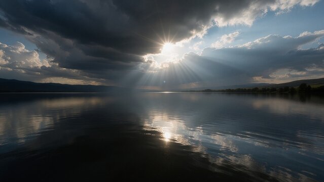 Storm Clouds Reflected on a Calm Lake Surface