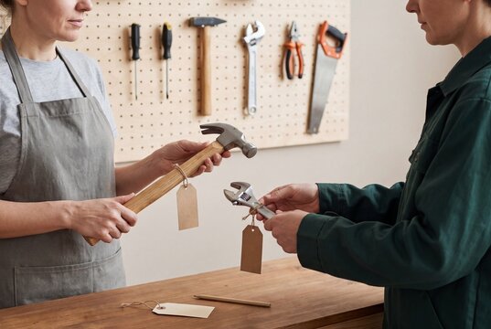 Community Tool Library Volunteer Lends Tagged Hand Tools