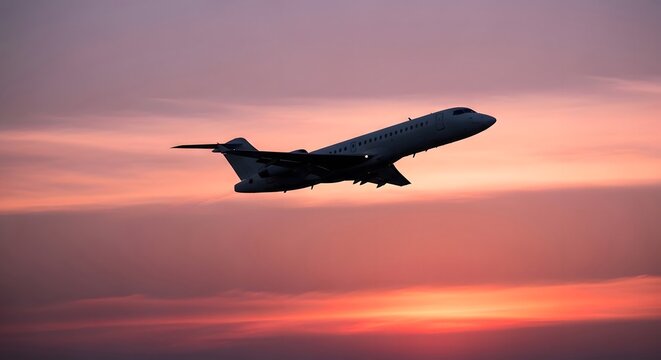 Jet Airplane Ascending During Vibrant Sunset Sky