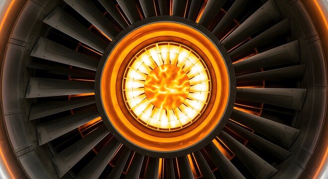 Jet Engine Turbine Internal Glow View