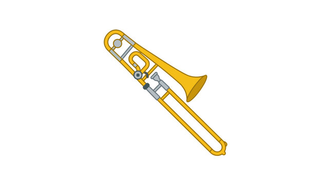 Golden trombone brass instrument angled illustration.