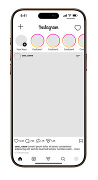 instagram social media post home screen, Instagram mockup interface on Iphone smartphone. instagram vector template frame layout